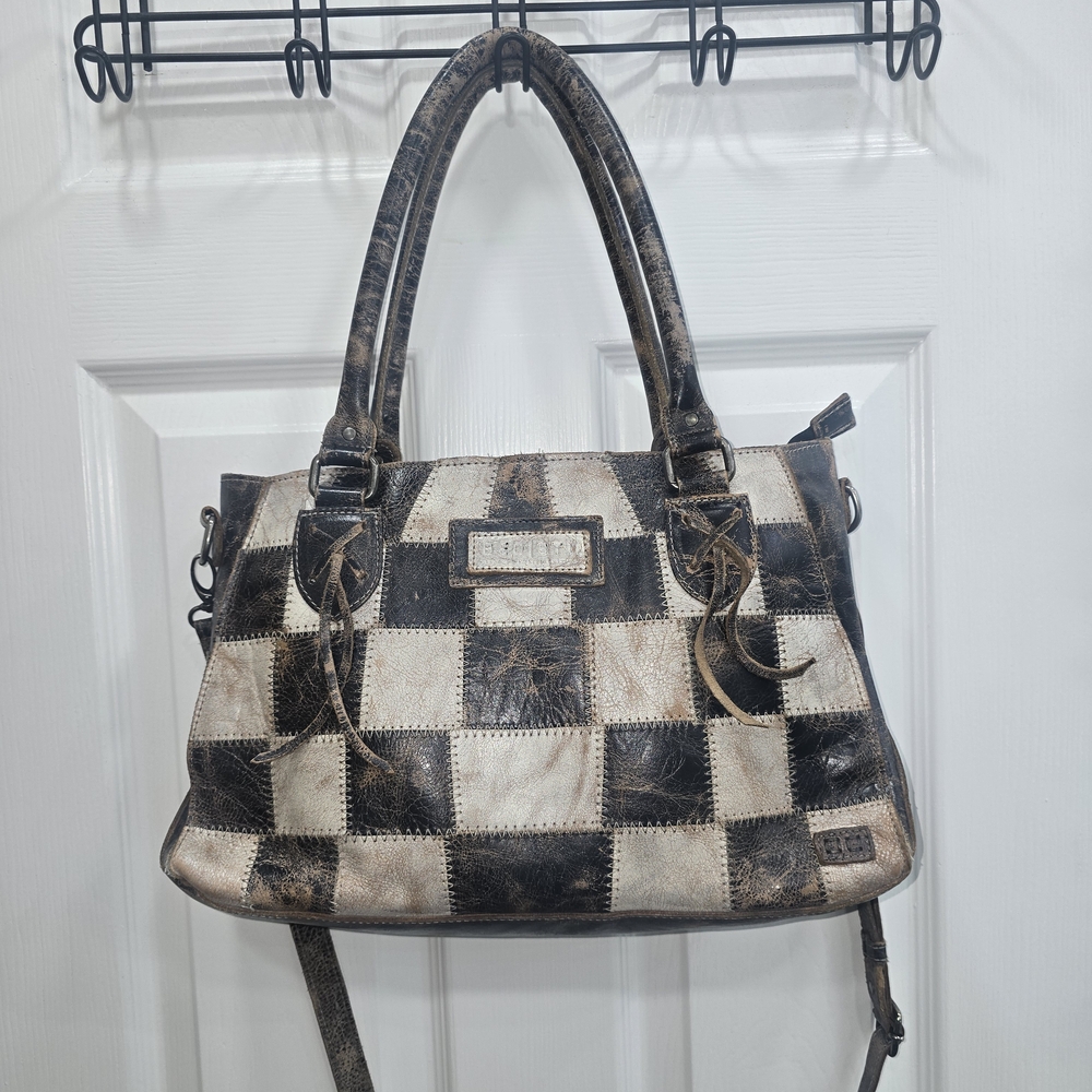 Bed Stu Checkered Leather Shoulder Bag - Black and Cream - Picture 4 of 7